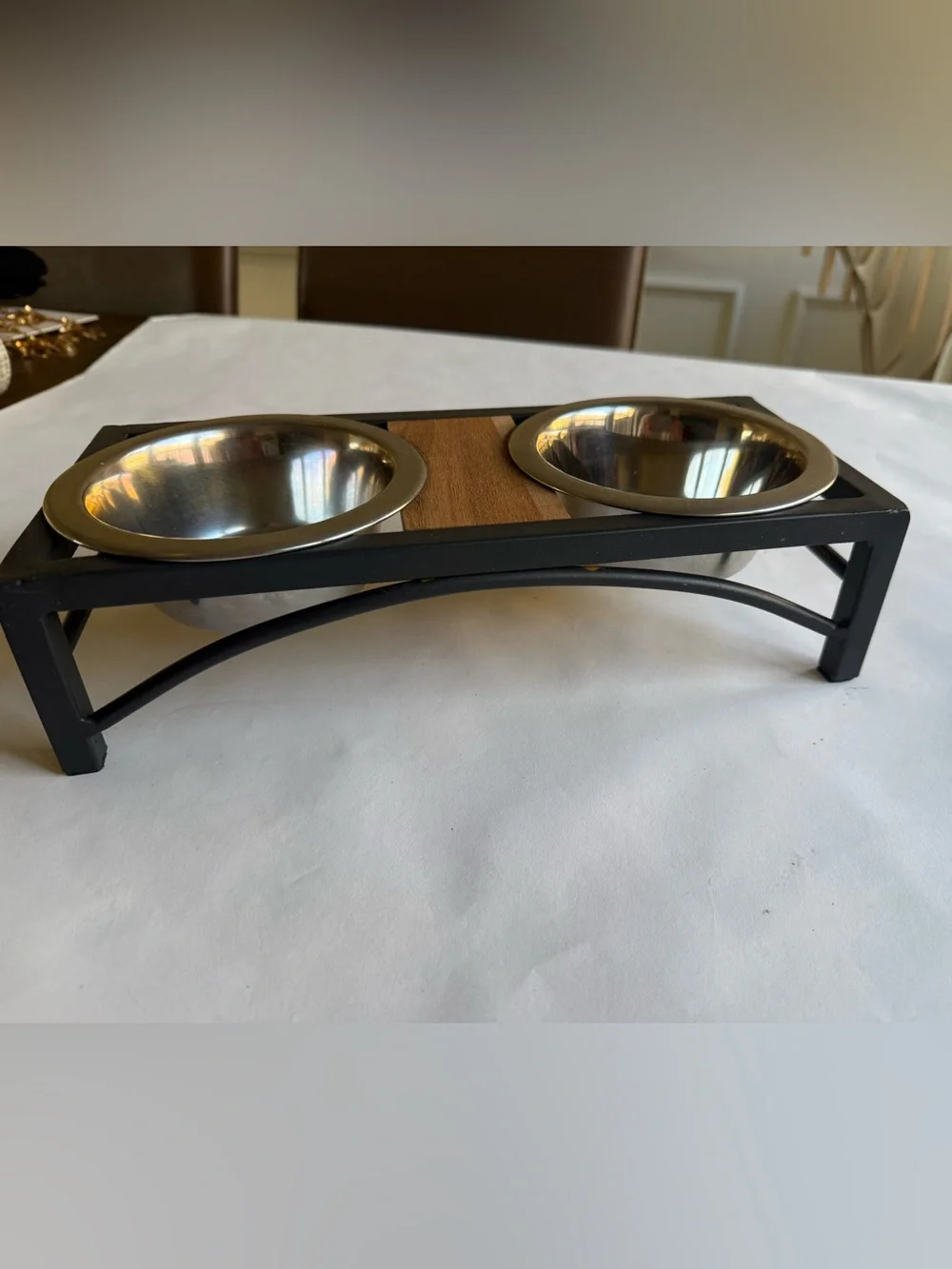 Elevated Black Double Pet Feeder with Stainless Steel Bowls Small